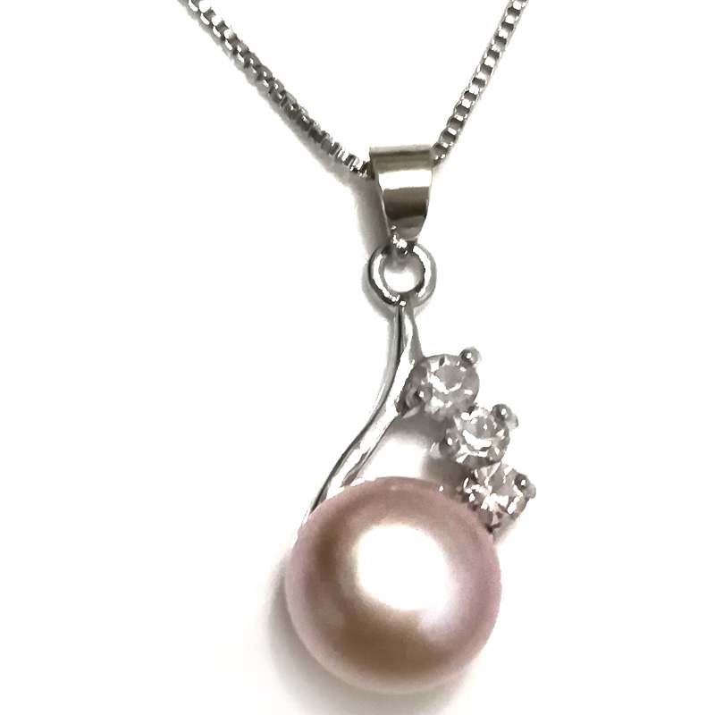 10*22mm 10-11mm AAA Lavender Button Pearl 925 Silver Pendent Necklace