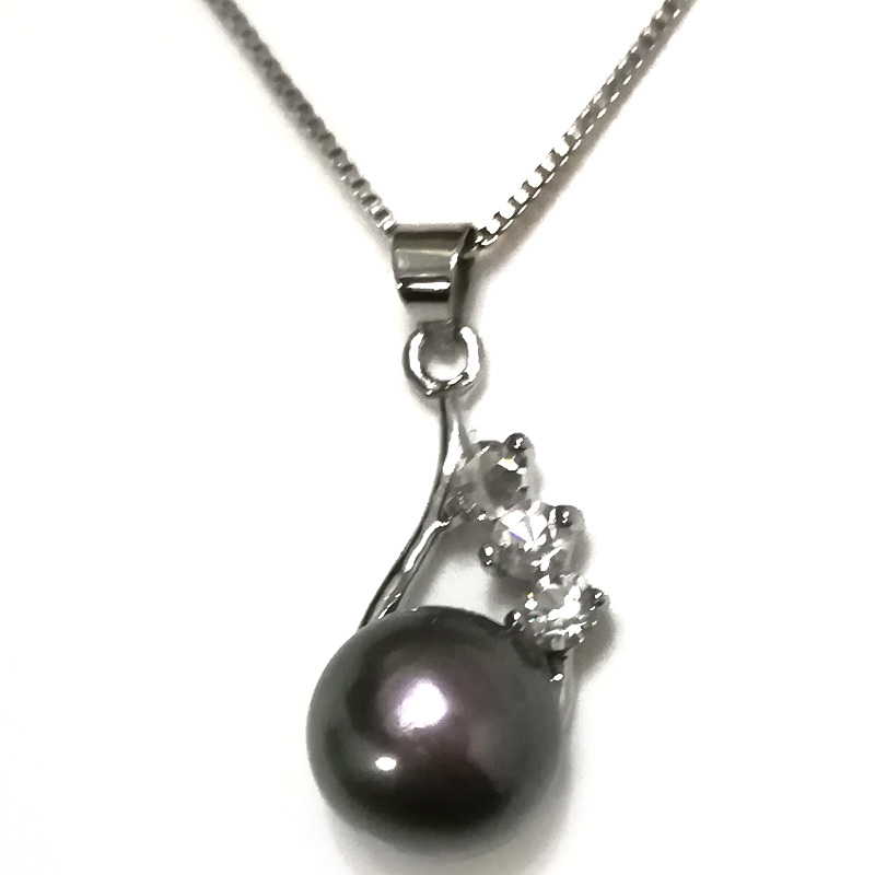 10*22mm 10-11mm AAA Black Button Pearl 925 Silver Pendent Necklace
