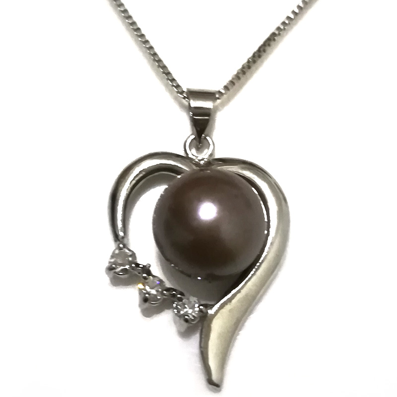 Wholesale 20*25mm 11-12mm AAA Black Button Pearl Heart 925 Silver Pendent