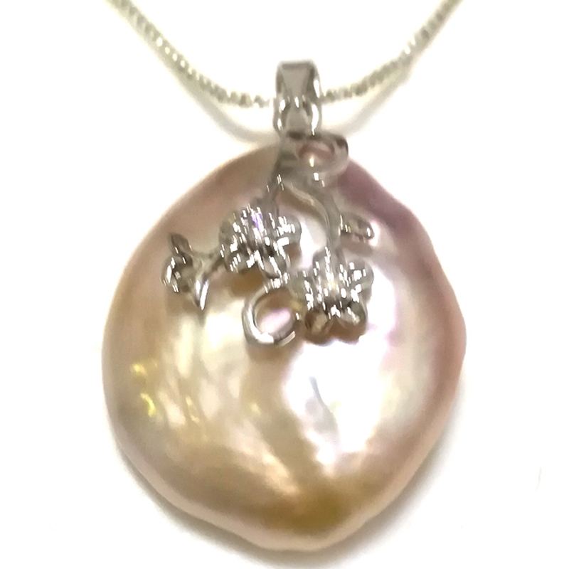 Wholesale 20-25mm AAA Pink Baroque Pearl 925 Silver Pendent