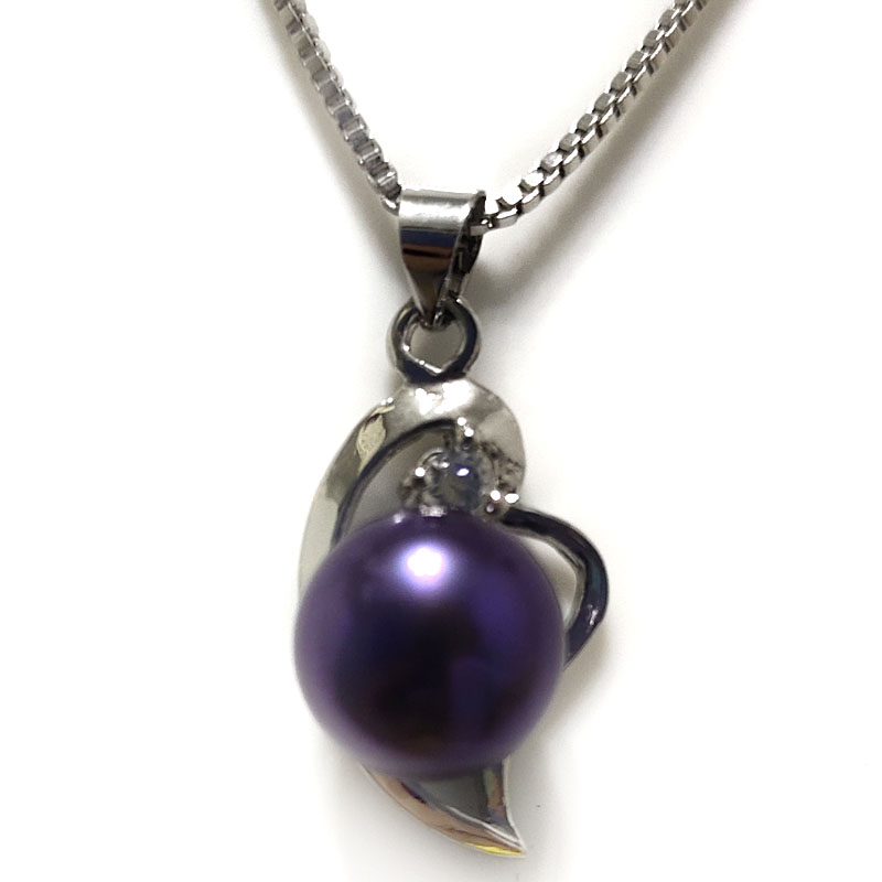 12x26mm Heart Style 10-11mm Black Pearl Zirconia Pendent Necklace