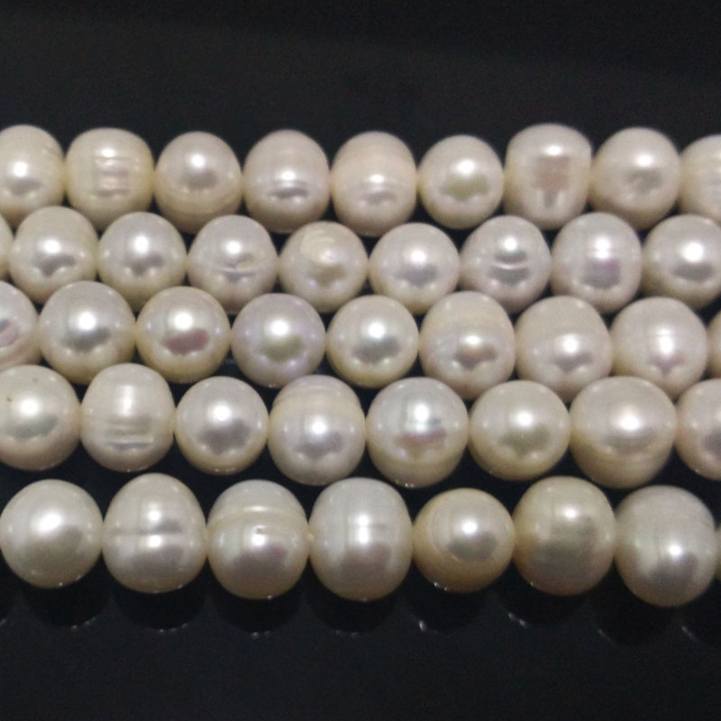 16 inches 9-10mm White High Luster Potato Pearls Loose Strand