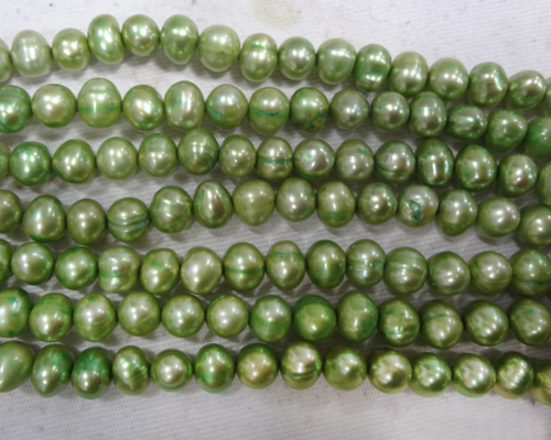 16 inches 5-6mm Grass Green Potato Fresh Water Pearls Loose Strand