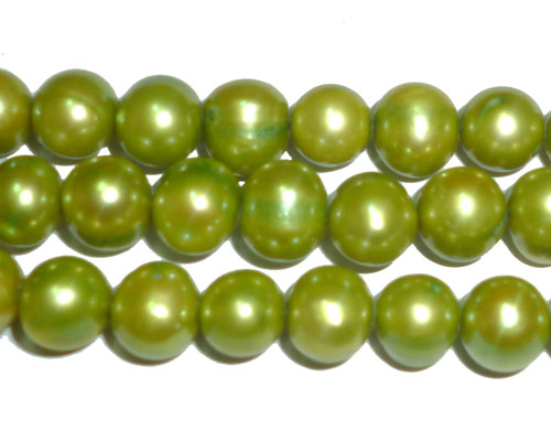 16 inches 9-10mm Light Green Potato Freshwater Pearls Loose Strand