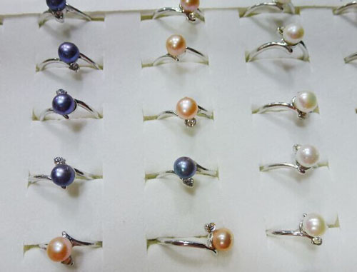 Wholesale 6# Natural Button Pearl Ring