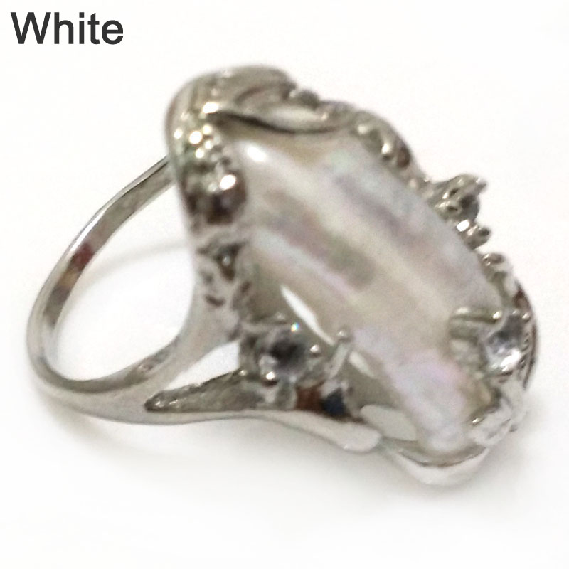 7# 13x25mm Natural White Freshwater Women Baroque Pearl Ring