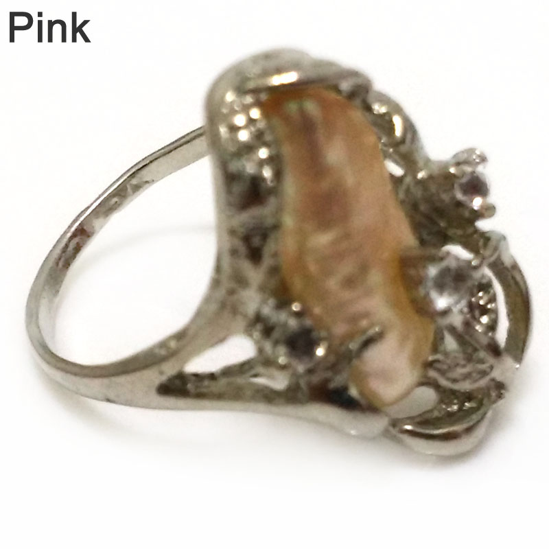 7# 13x25 mm Natural Pink Women Baroque Pearl Ring