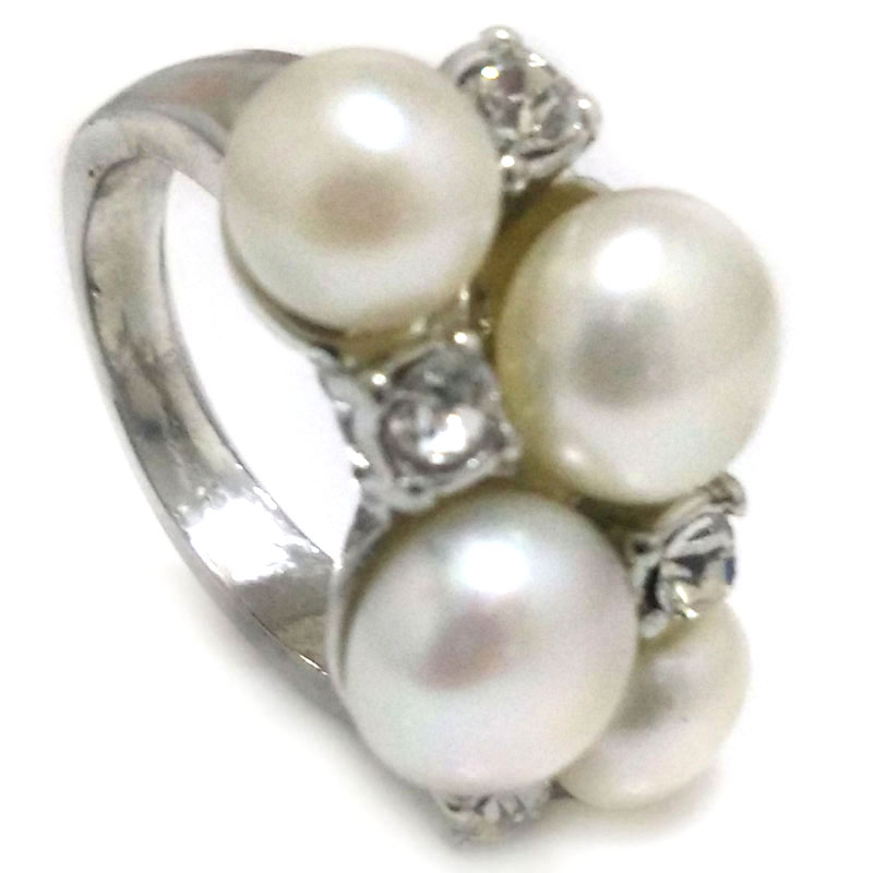 8# 7-8mm & 8-9mm Natural White Button Pearl Zirconia Engagement Ring