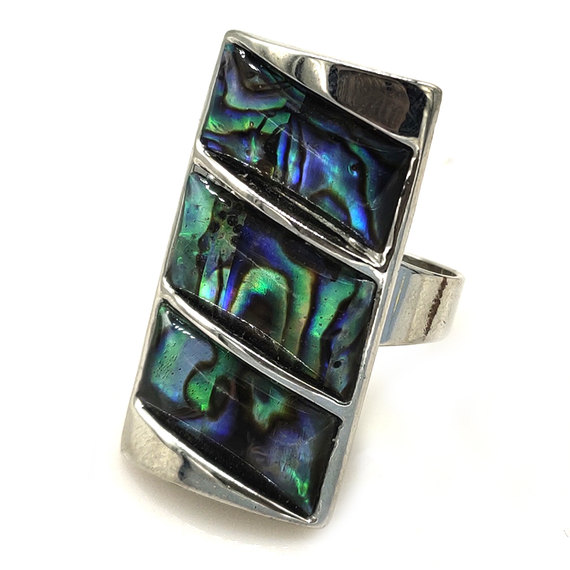 #8 20x30mm Rectangle Natural Abalone Shell Adjustable Gemstone Ring