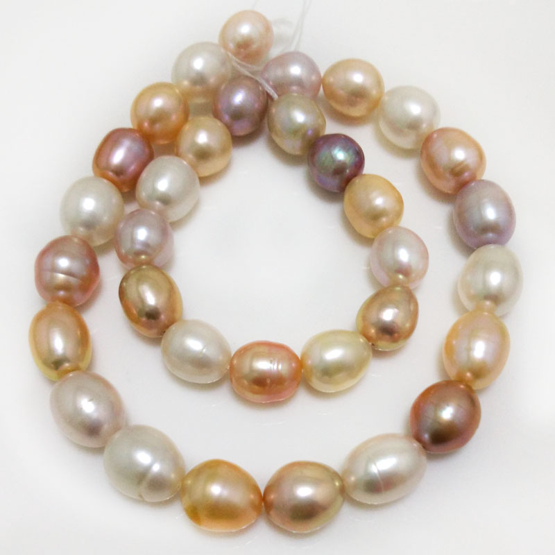 16 inches 10-11mm AAA Natural Multicolor Rice Pearls Loose Strand