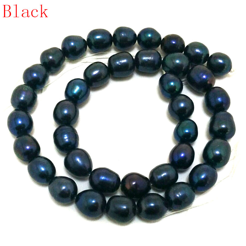 16 inches 9-10mm Black Natural Rice Pearls Loose Strand