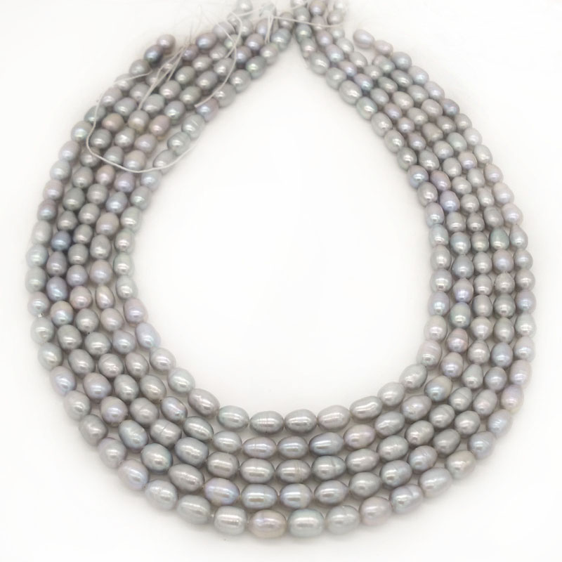 16 inches 5-6mm Silver Gray Natural Rice Pearls Loose Strand