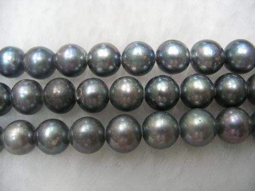 16 inches A 7-8mm Black Round Fresh Water Pearls Loose Strand