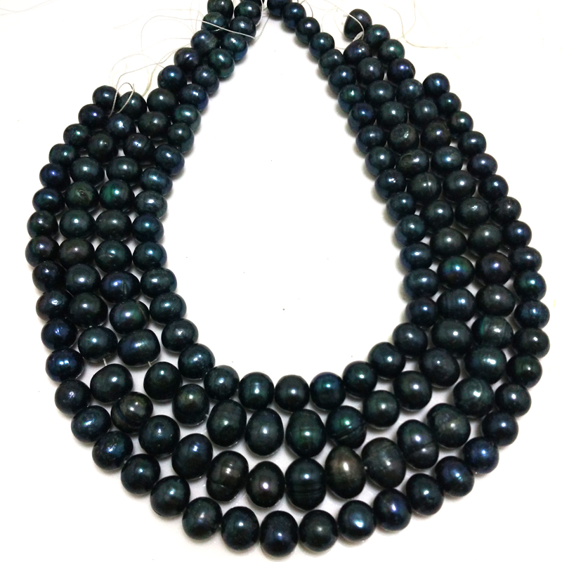 16 inches A 11-12mm Black Round Fresh Water Pearls Loose Strand
