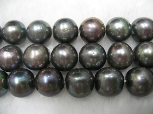16 inches AA 11-12mm Black Round Fresh Water Pearls Loose Strand