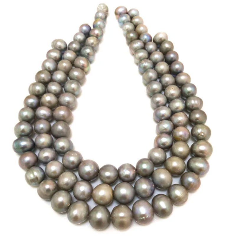 16 inches 11-14mm Silver Natural Round Large Pearls Loose Strand