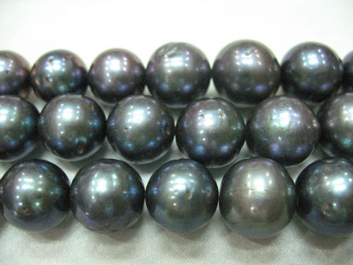 16 inches AA 13-14mm Black Round Freshwater Pearls Loose Strand