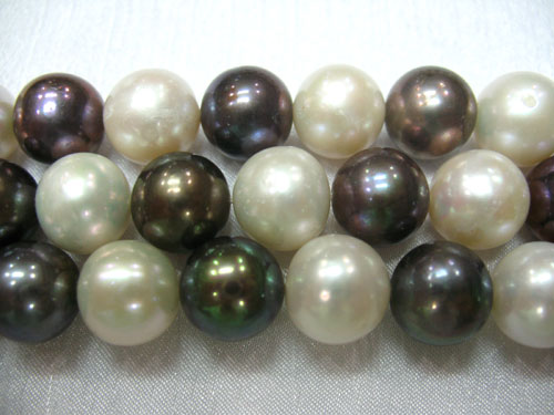 16 inches A 11-12mm White&Black Round Freshwater Pearls Loose Strand