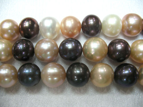 16 inches A 11-12mm Pink&Black Round Freshwater Pearls Loose Strand