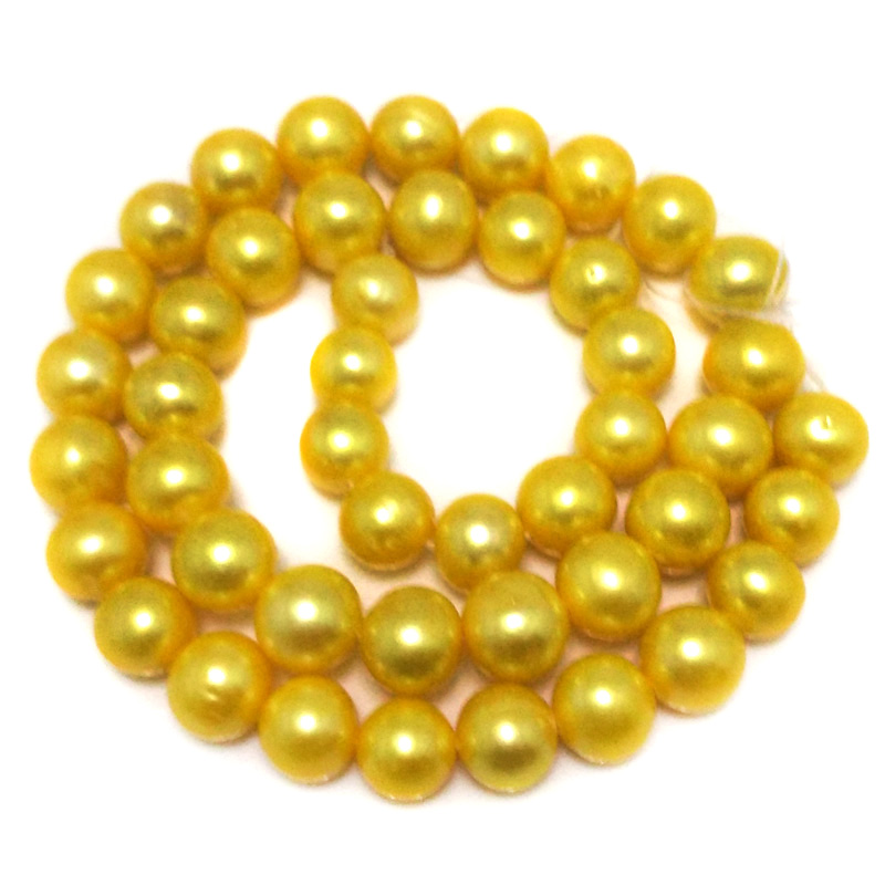 16 inches 9-10mm AA Gold Round Freshwater Pearl Loose Strand