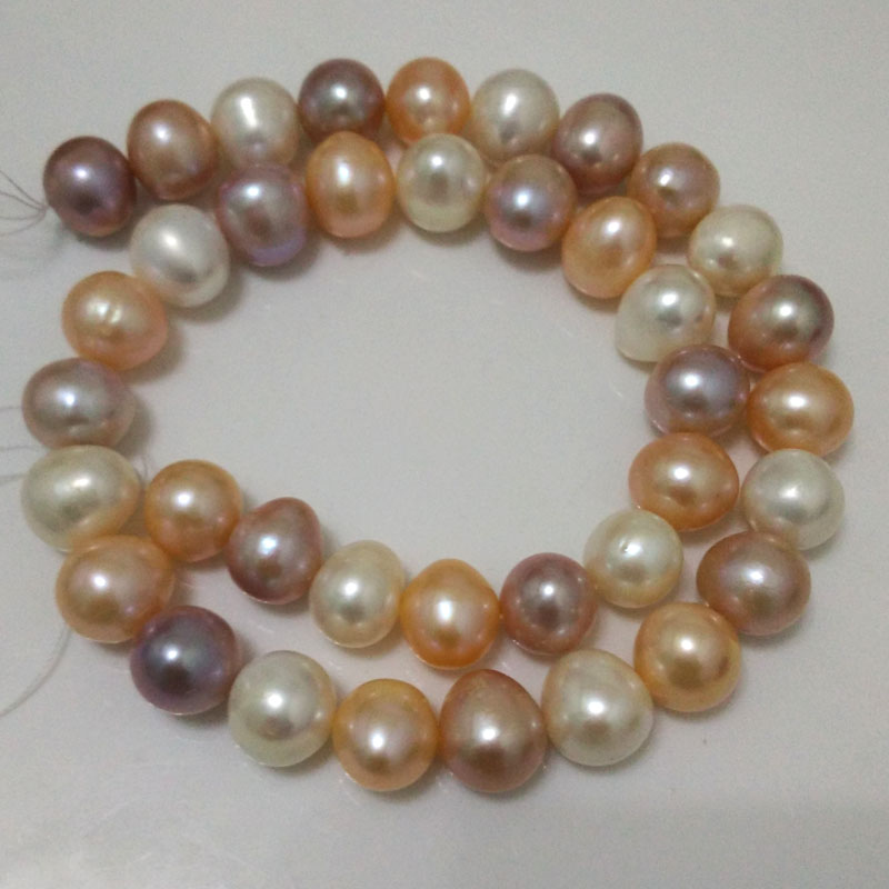16 inches 11-12mm Multicolor Near Round Pearls Loose Strand