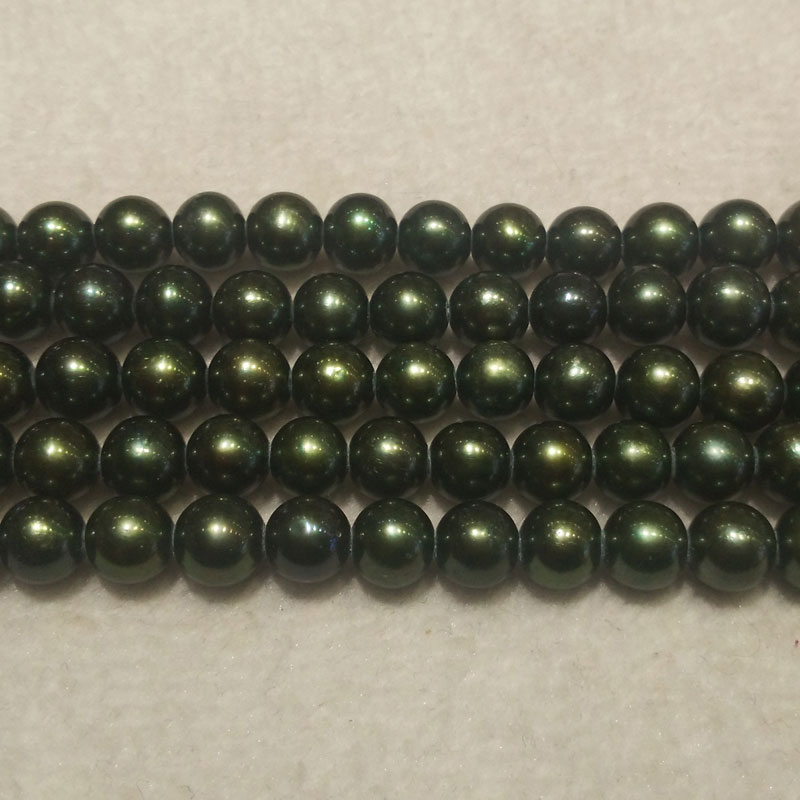 16 inches 7-8mm AA+ Dark Green Round Freshwater Pearls Loose Strand
