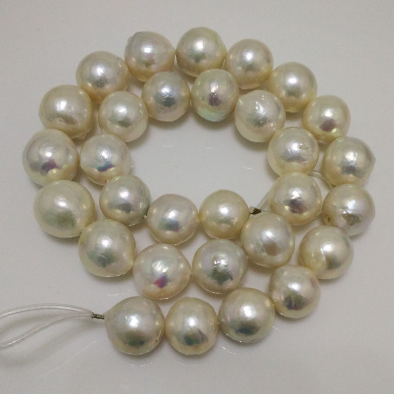 16 inches 13-15mm AA+ White High Luster Edison Pearls Loose Strand