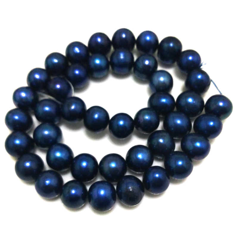 16 inches 10-11mm AA High Luster Round Blue Pearls Loose Strand