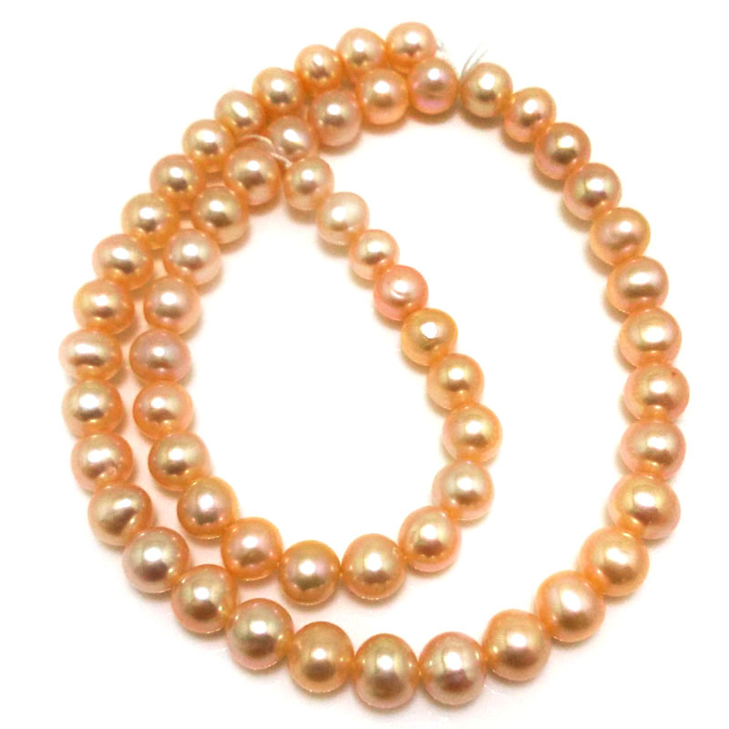 16 inches 7-8mm AA+ High Luster Natural Pink Round Pearls Loose Strand