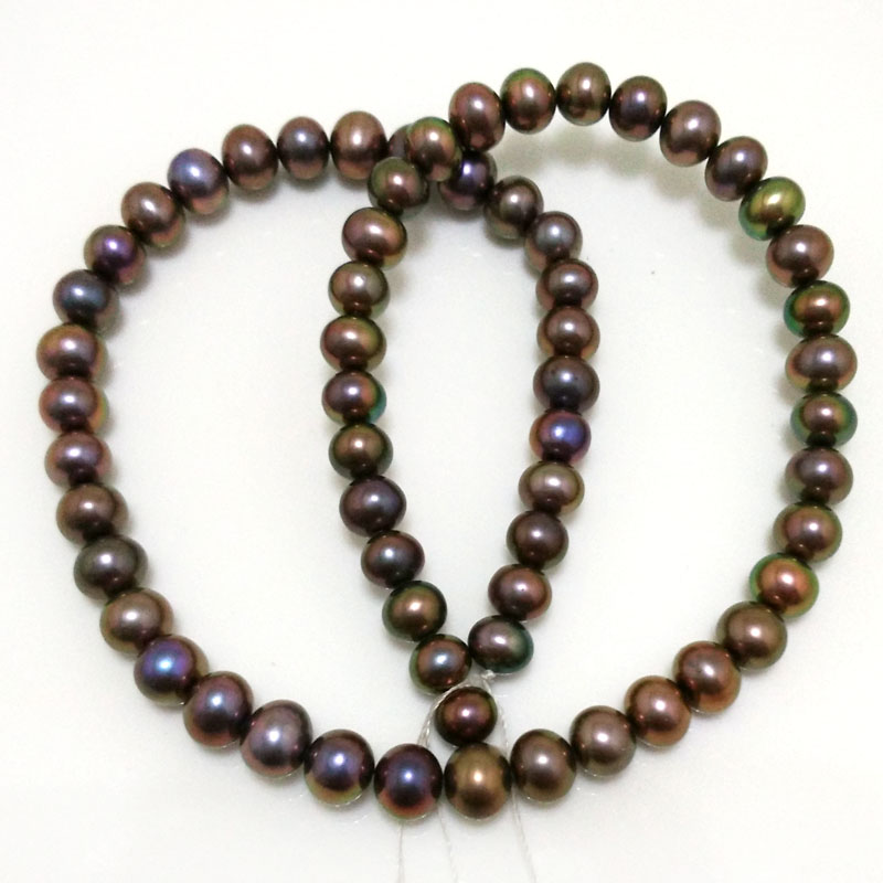 16 inches 7-8mm AA+ High Luster Black Round Natural Pearls Loose Strand