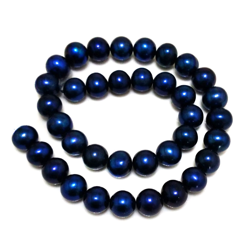 16 inches 11-12mm AA Blue Round Freshwater Pearls Loose Strand