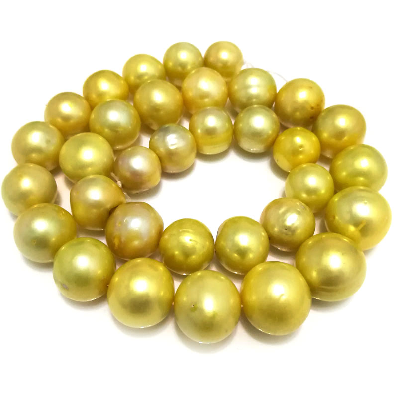 16 inches 12-15mm A+ Large Round Yellow Fresh Water Pearl Loose Strand