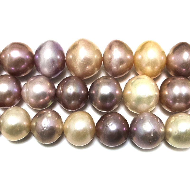 16 inches 12-15mm AA+ Oval Multicolor Fresh Water Edison Pearls Loose Strand