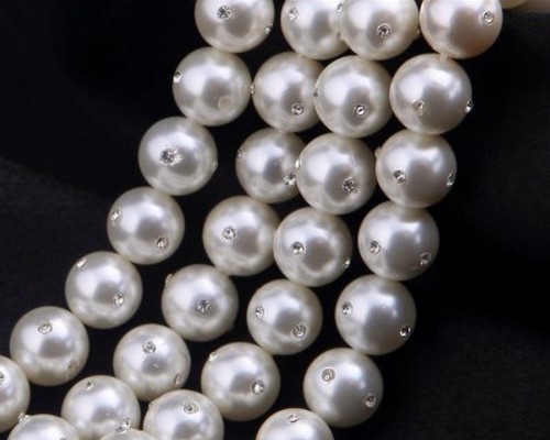 16 inches White Shell Pearls with Crystal Beads Loose Strand