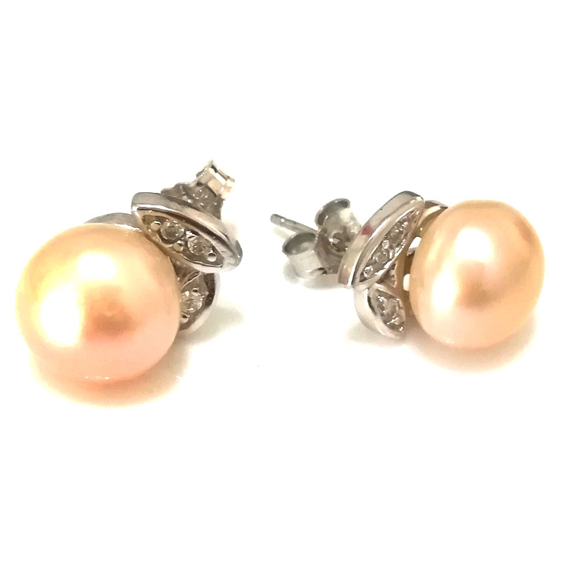 9-10mm Natural Pink Button Pearl 925 Sterling Silver Stud