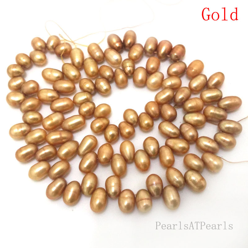 16 inches Gold Natural Side Drilled Dancing Pearls Loose Strand