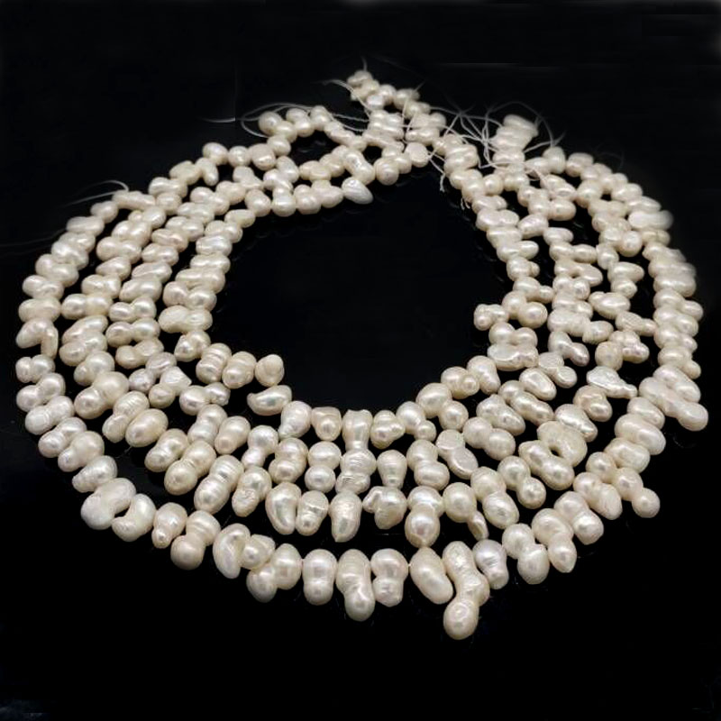 16 inches 6x12mm White Side Drilled Peanut Baroque Pearls Loose Strand