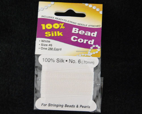 2 M White 100% Natural Silk Beading Cord with Needle Attached