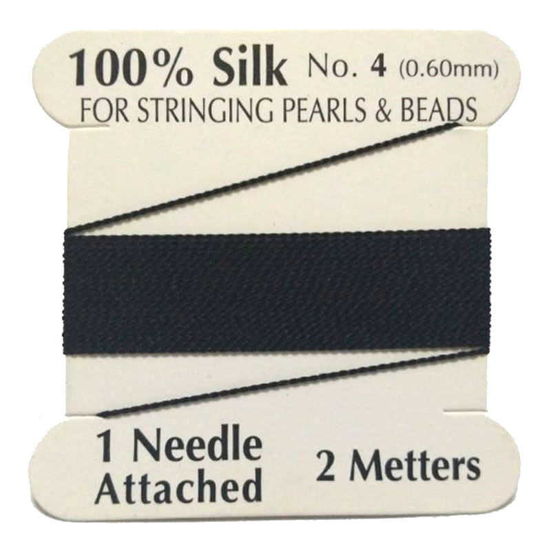 Black 100% Natural Silk Beading Cord with Needle Attached