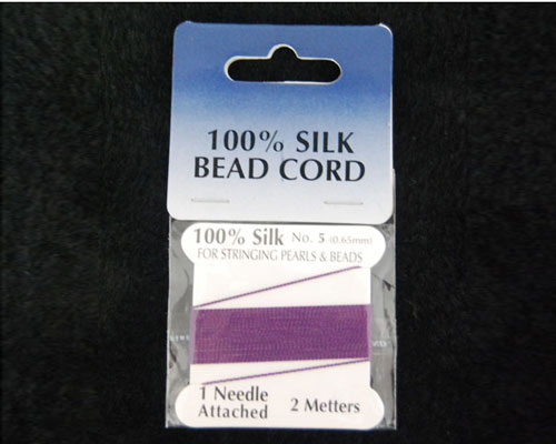 Purple 100% Natural Silk Beading Cord with Needle Attached