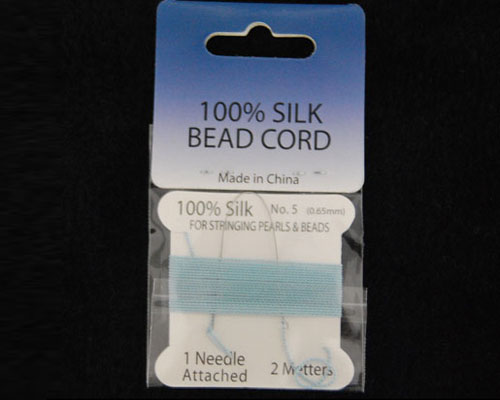 Light Blue 100% Natural Silk Beading Cord with Needle Attached