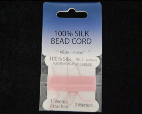 Pink 100% Natural Silk Beading Cord with Needle Attached