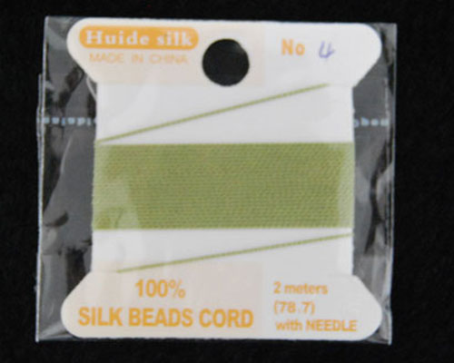 Light Green 100% Natural Silk Beading Cord with Needle Attached