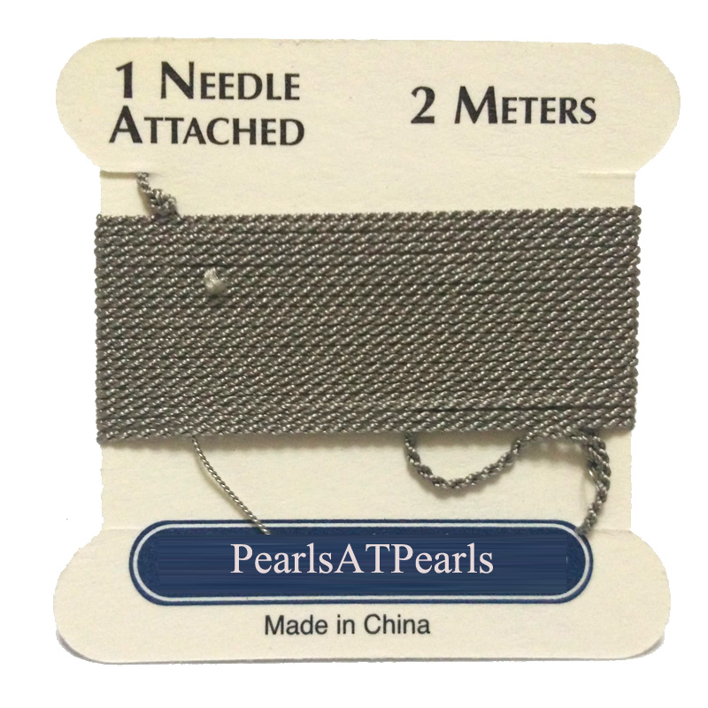 Gray 100% Natural Silk Beading Cord with Needle Attached