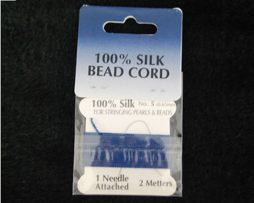 Dark Blue 100% Natural Silk Beading Cord with Needle Attached