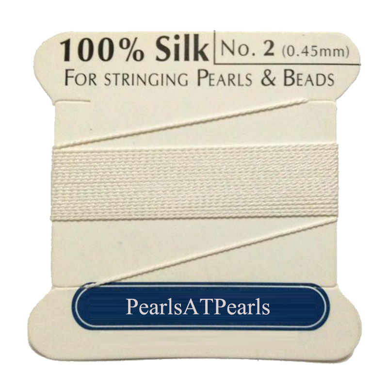 2 M Long Dia 0.45mm White 100% Natural Silk Beading Cord with Needle Attached