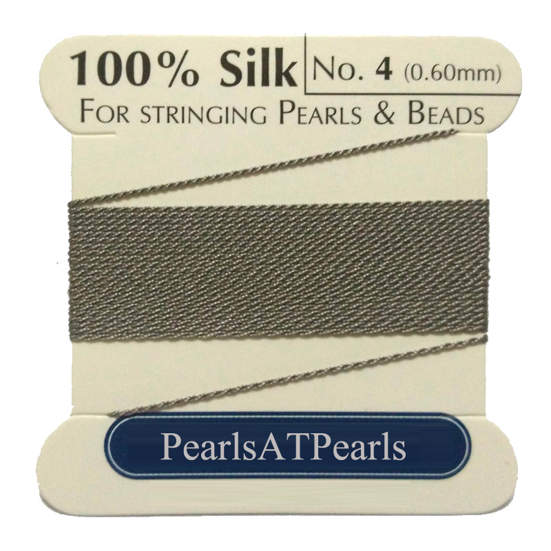 2 M Long Dia 0.6mm Gray 100% Natural Silk Beading Cord with Needle Attached