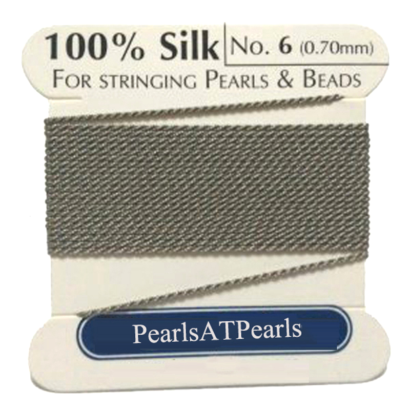 2 M Long Dia 0.7mm Gray 100% Natural Silk Beading Cord with Needle Attached