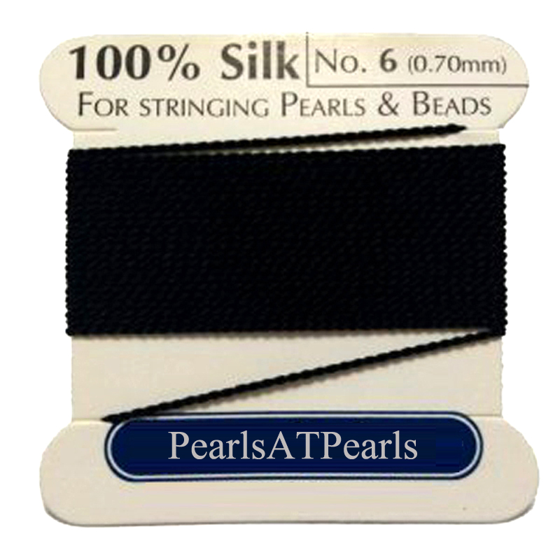 2 M Long Dia 0.7mm Black 100% Natural Silk Beading Cord with Needle Attached