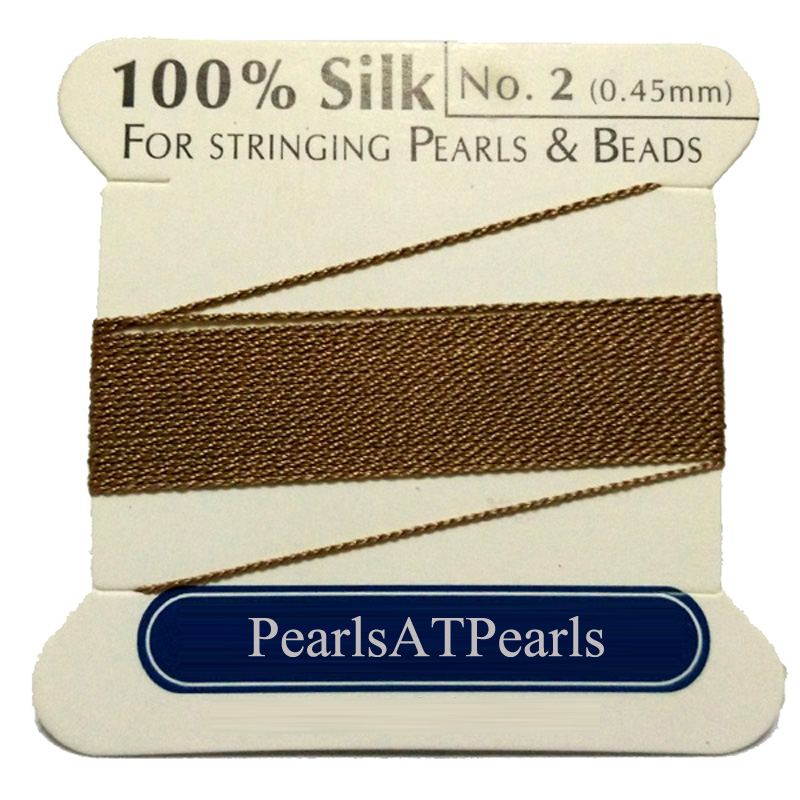 2 M Long Dia 0.45mm Beige 100% Natural Silk Beading Cord with Needle Attached